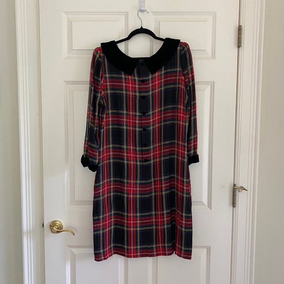 Vintage velvet collar plaid dress. Size S-M. - Picture 3 of 6